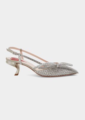 55mm Virgule Strass Slingback Pumps With Bow