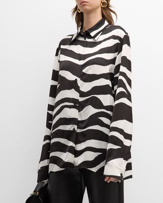 57 Zebra-Print Collared Shirt