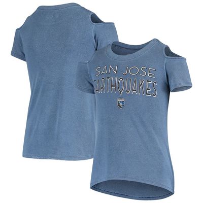 5TH AND OCEAN BY NEW ERA Girls Youth 5th & Ocean by New Era Blue San Jose Earthquakes Cold Shoulder T-Shirt
