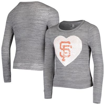 5TH AND OCEAN BY NEW ERA Girls Youth 5th & Ocean by New Era Heathered Gray San Francisco Giants Sequin Heart T-Shirt in Heather Gray