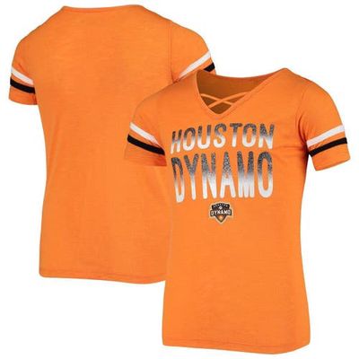 5TH AND OCEAN BY NEW ERA Girls Youth 5th & Ocean by New Era Orange Houston Dynamo Burnout Jersey V-Neck T-Shirt