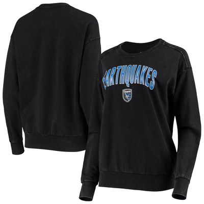 5TH AND OCEAN BY NEW ERA Women's 5th & Ocean by New Era Black San Jose Earthquakes Mineral Wash Fleece Pullover Hoodie