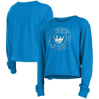 5TH AND OCEAN BY NEW ERA Women's 5th & Ocean by New Era Blue Charlotte FC Cropped Long Sleeve T-Shirt