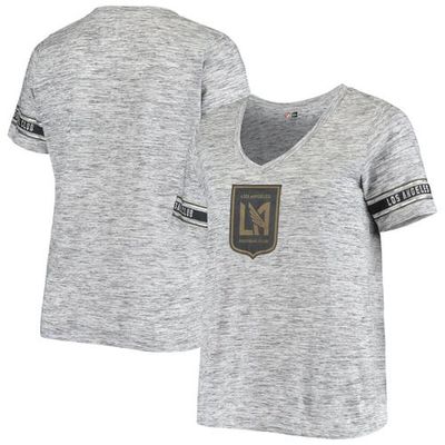 5TH AND OCEAN BY NEW ERA Women's 5th & Ocean by New Era Heathered Gray LAFC Plus Size Logo Space Dye V-Neck T-Shirt in Heather Gray