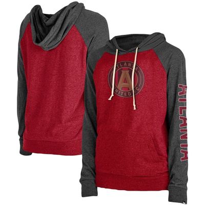 5TH AND OCEAN BY NEW ERA Women's 5th & Ocean by New Era Heathered Red/Heathered Charcoal Atlanta United FC Jersey Raglan Pullover Hoodie in Heather