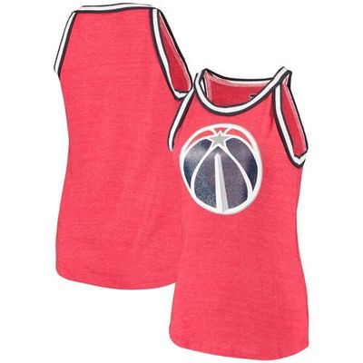 5TH AND OCEAN BY NEW ERA Women's 5th & Ocean by New Era Heathered Red Washington Wizards Striped Trim Tri-Blend Tank Top in Heather Red