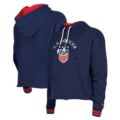 5TH AND OCEAN BY NEW ERA Women's 5th & Ocean by New Era Navy USWNT Athleisure Cropped Fleece Pullover Hoodie