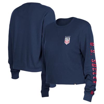 5TH AND OCEAN BY NEW ERA Women's 5th & Ocean by New Era Navy USWNT Athleisure Thermal Cropped Long Sleeve T-Shirt