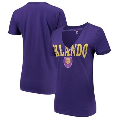 5TH AND OCEAN BY NEW ERA Women's 5th & Ocean by New Era Purple Orlando City SC Athletic Baby V-Neck T-Shirt