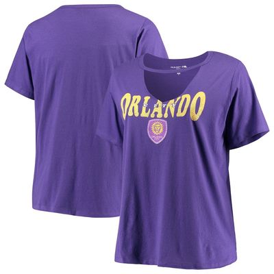 5TH AND OCEAN BY NEW ERA Women's 5th & Ocean by New Era Purple Orlando City SC Plus Size Athletic Baby V-Neck T-Shirt