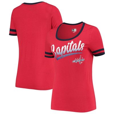 5TH AND OCEAN BY NEW ERA Women's 5th & Ocean by New Era Red Washington Capitals Glitter Script Scoop Neck T-Shirt
