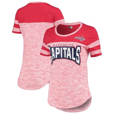 5TH AND OCEAN BY NEW ERA Women's 5th & Ocean by New Era Red Washington Capitals Space Dye Stripes T-Shirt