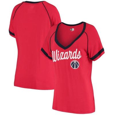 5TH AND OCEAN BY NEW ERA Women's 5th & Ocean by New Era Red Washington Wizards Piped V-Neck T-Shirt