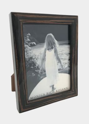 5X7 Photographers Molding MacaSilvertonear Wood Frame With Tan Pebbled Leather Backing