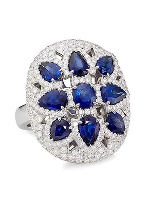 6.01 CTW Diamond and Blue Sapphire Cocktail Ring in 18kt White Gold