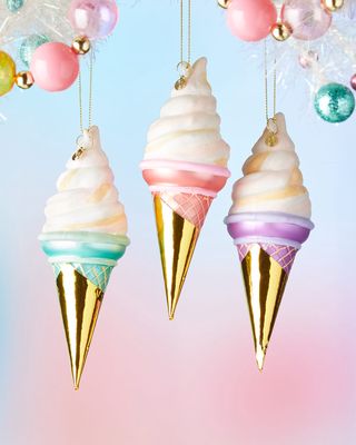 6.75" Ice Cream Cone Ornaments, Set of 3