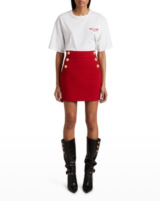 6-Button Cotton Pique Mini Skirt