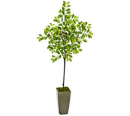 6' Lemon Tree in Olive Green Planter by Nearly Natural