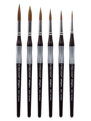 6-Piece Precision Amber Taklon Brushes With Ergonomic Groove Handle - Assorted - Assorted