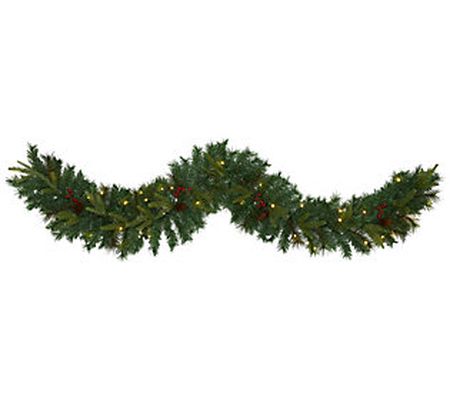 6' Pine Christmas Garland w/Lights/Berries by N early Natural