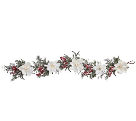 60" Frosted Magnolia & Berry Garland by Nearly atural