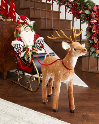 68" Life-Size, Dreamy Christmas Santa with Sleigh and Deer