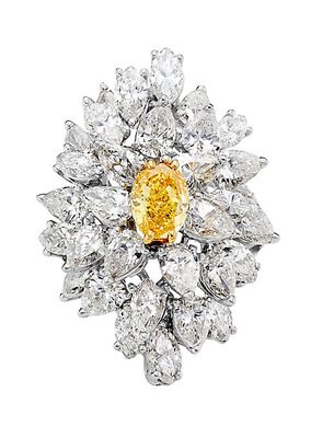 7.26 CTW Fancy Yellow Oval Diamond Cluster Cocktail Ring in Platinum