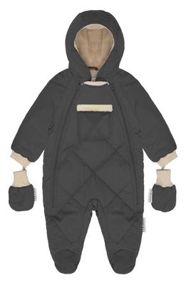 7 A. M. Enfant Benji Hooded Snowsuit with Attached Mittens in Smokey Quilted