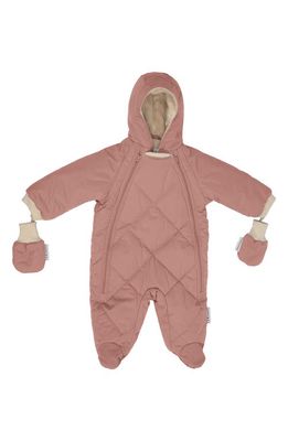 7 A.M. Enfant Benji Water Repellent Hooded Snowsuit with Attached Mittens in Rose Dawn 