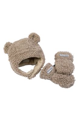 7 A. M. Enfant Teddy Cub Hat & Mittens Set in Oatmeal Teddy