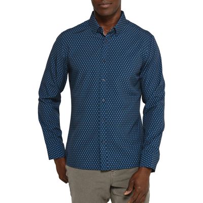 7 Diamonds Enrys Leaf Print Performance Button-Up Shirt in Navy 