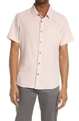 7 Diamonds Grant Solid Performance Short Sleeve Button-Up Shirt in Dusty Rose