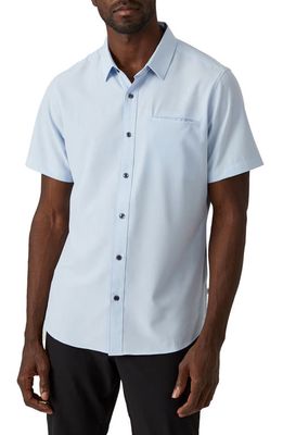 7 Diamonds Grant Solid Performance Short Sleeve Button-Up Shirt in Sky Blue