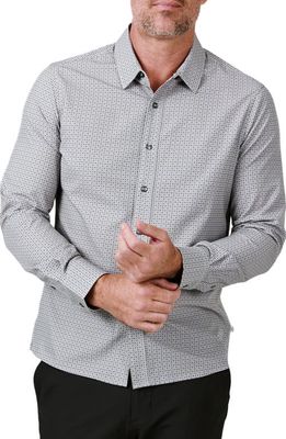 7 Diamonds Landon Geo Print Performance Button-Up Shirt in Khaki