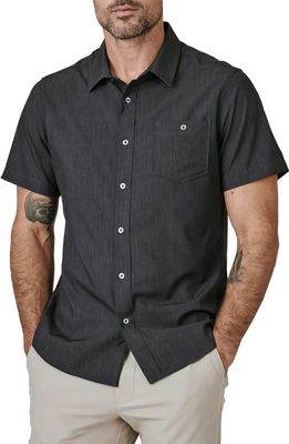 7 Diamonds Pisco Micropattern Performance Short Sleeve Button-Up Shirt in Black