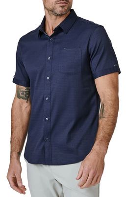 7 Diamonds Pretzel Logic Stretch Short Sleeve Button-Up Shirt in Navy