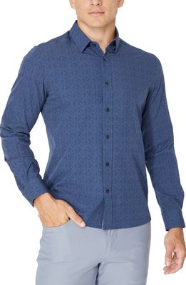 7 Diamonds Revival Micropattern Performance Button-Up Shirt in Navy
