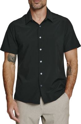 7 Diamonds Siena Solid Short Sleeve Performance Button-Up Shirt in Black