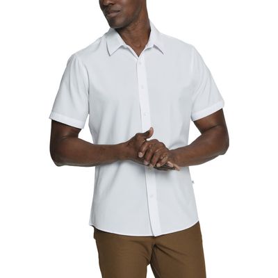 7 Diamonds Siena Solid Short Sleeve Performance Button-Up Shirt in White