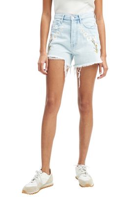 7 For All Mankind Easy Ruby Floral Embroidered High Waist Relaxed Cutoff Denim Shorts in Sn Blue Di