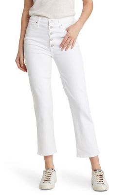 7 For All Mankind Exposed Button High Waist Crop Straight Leg Jeans in Soleil White