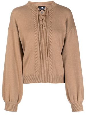 7 For All Mankind lace-up crew-neck sweatshirt - Brown