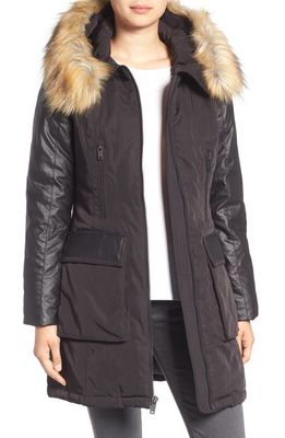 7 For All Mankind Mixed Media Coat with Removable Faux Fur Trim in Black