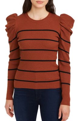 7 For All Mankind Puff Sleeve Rib Sweater in Brown/Black