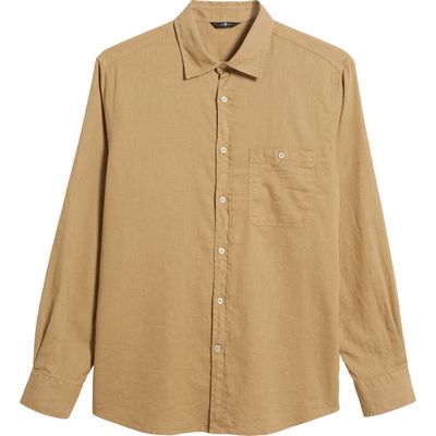 7 For All Mankind Solid Cotton & Linen Button-Up Shirt in Sand