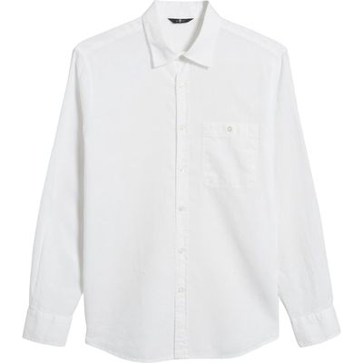 7 For All Mankind Solid Cotton & Linen Button-Up Shirt in White