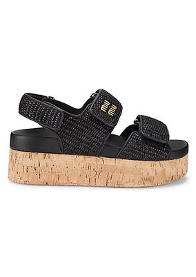 70MM Logo Raffia Platform Sandals