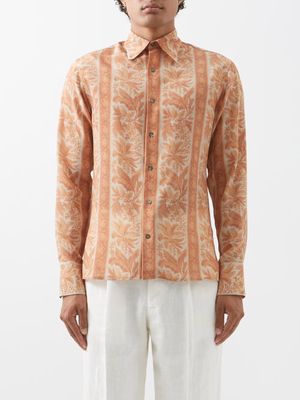 73 London - Floral-print Silk Shirt - Mens - Orange Multi