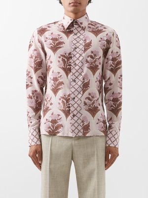 73 London - Floral-print Silk Shirt - Mens - Purple Multi