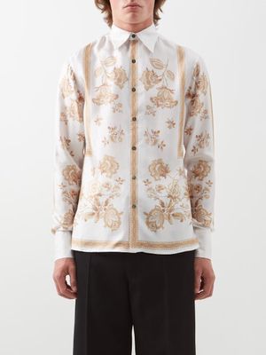 73 London - Floral-print Silk-twill Shirt - Mens - White Multi